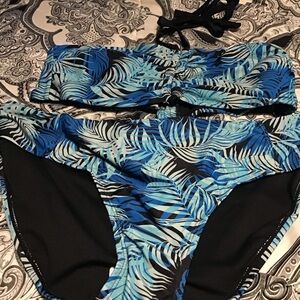 Blue Leaf Print Bikini Set